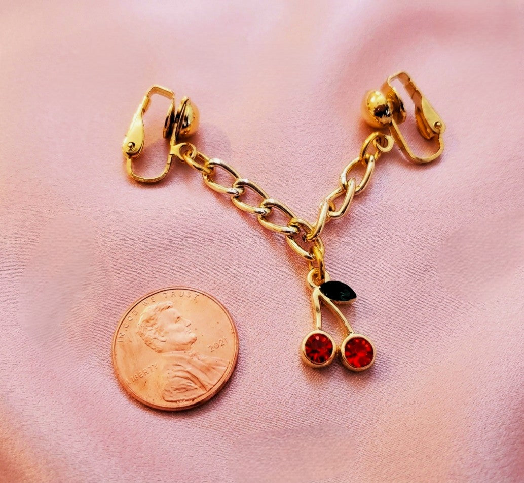 Cherry Pussy Jewelry, Rhinestone BDSM Labial Clip