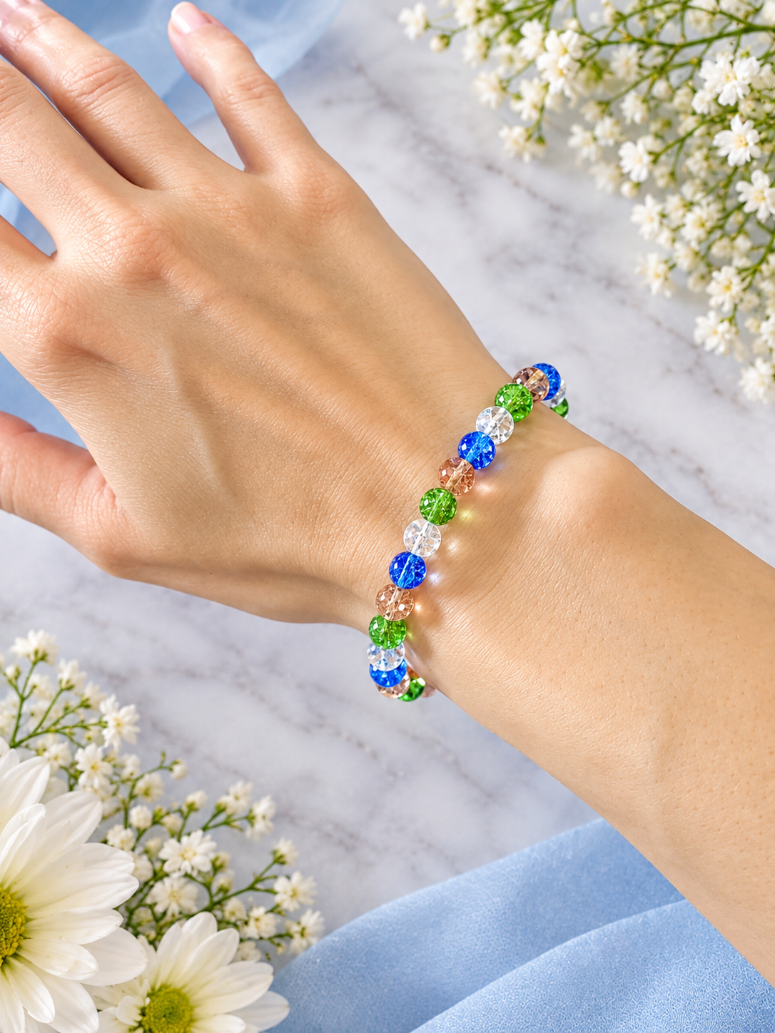 Multi-Color Glass Stretch Bracelet, Women's Jewlelry Gift