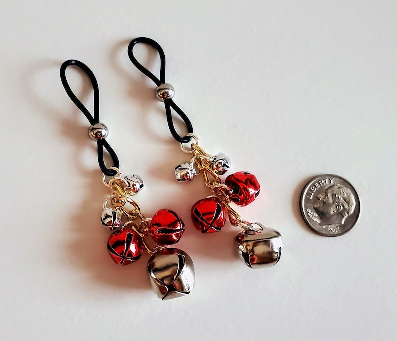 Jingle Bell Non-Pierced Nipple Noose Jewelry, BDSM Christmas Lingerie
