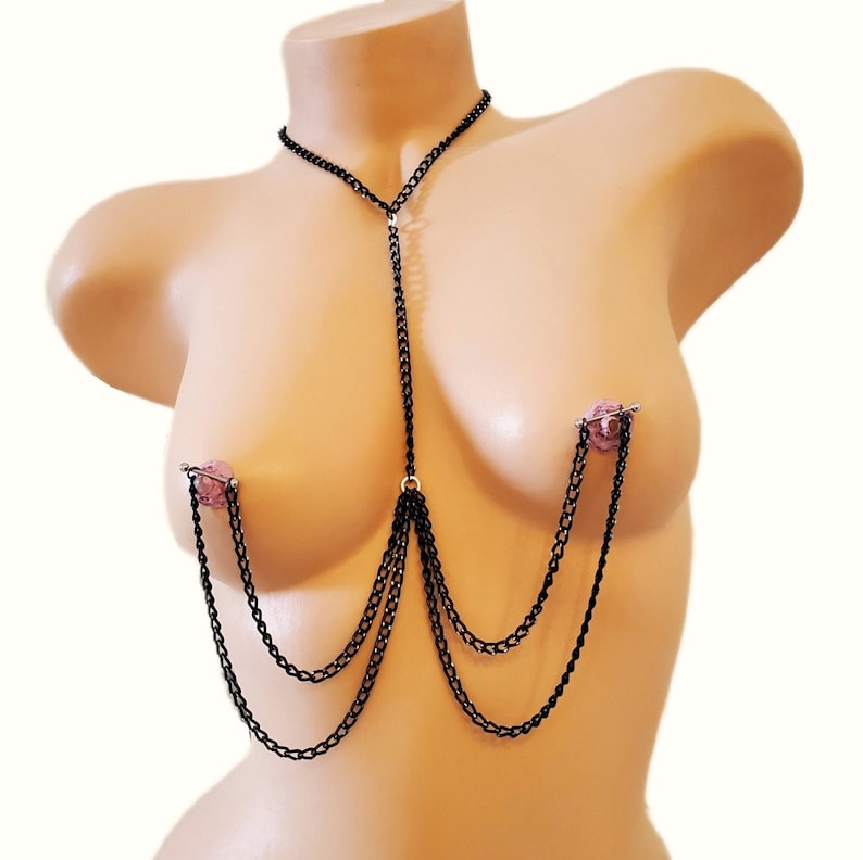Pierced Nipple Chain Lingerie, Necklace to Nipples, BDSM Barbell Nipple Jewelry