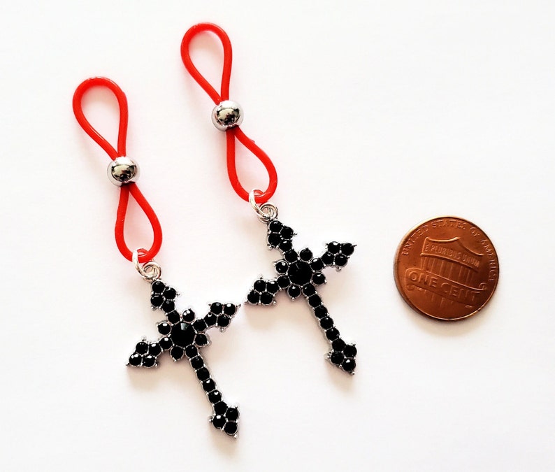 Gothic Cross Nipple Noose, Fake Nipple Rings, Nipple Jewelry