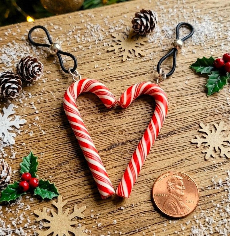 X-Mas Candy Cane Nipple Nooses, Sexy Christmas Lingerie Jewelry