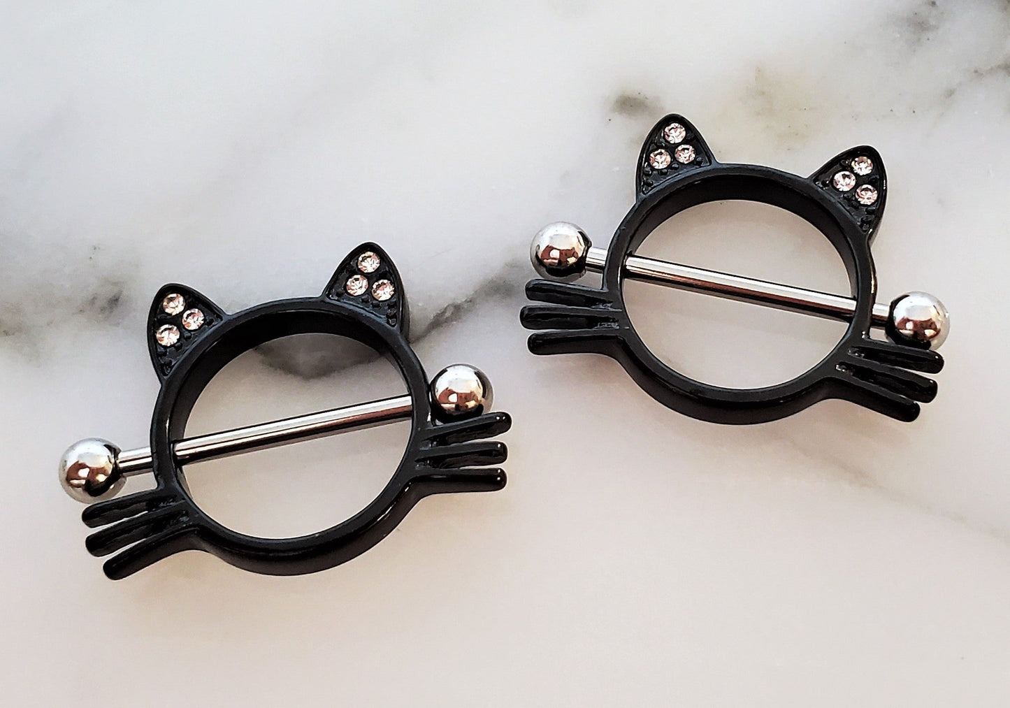 Kitty Cat Pierced 14G Nipple Rings