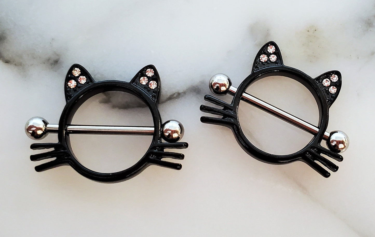 Kitty Cat Pierced 14G Nipple Rings