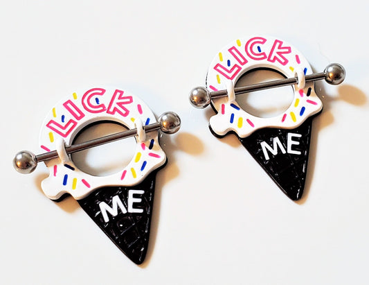 'Lick Me' Ice Cream Cone Pierced Nipple Rings 14G Sexy Nipple Barbell Jewelry