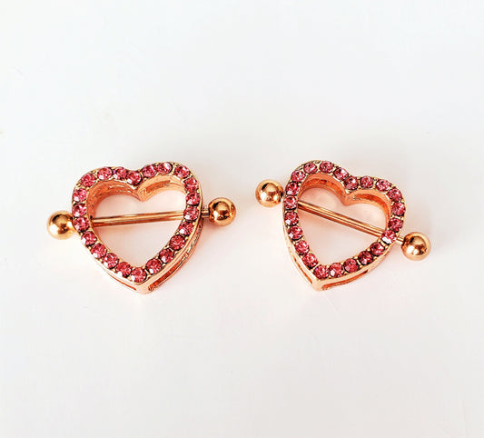 Crystal Hearts Pierced Nipple Rings 14G Sexy Nipple Barbell Jewelry