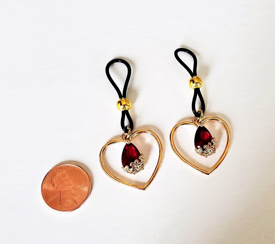Rhinestone Heart Nipple Rings Non-Pierced