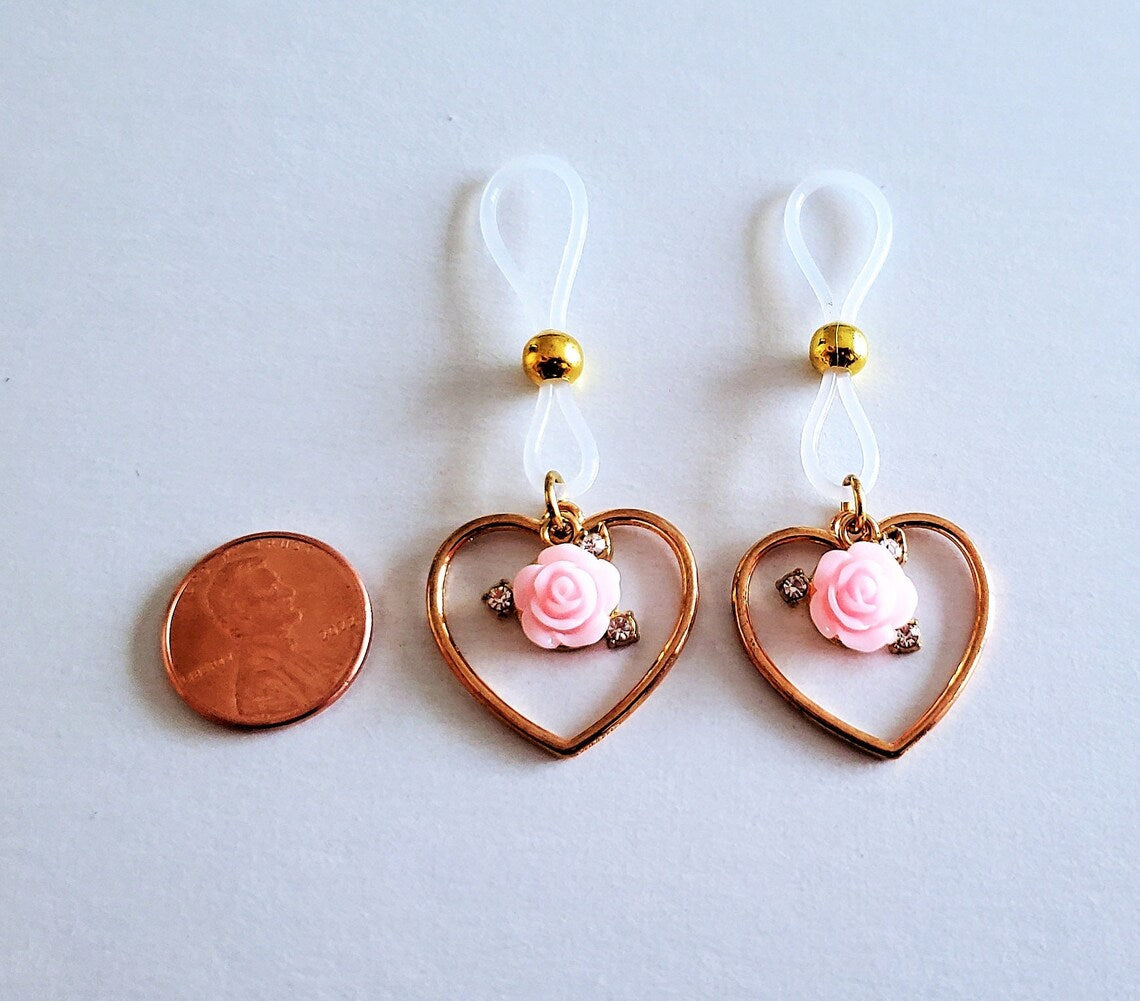 Pink Rose Fake Silicone Nipple Rings