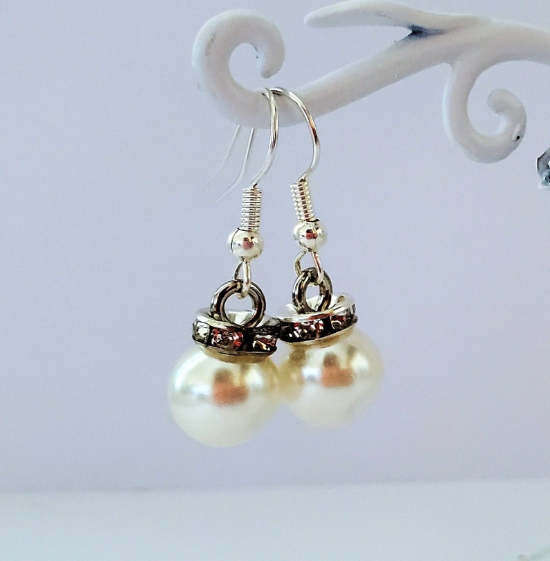 Dainty Pearl Rhinestone Dangle Fishhook Earrings