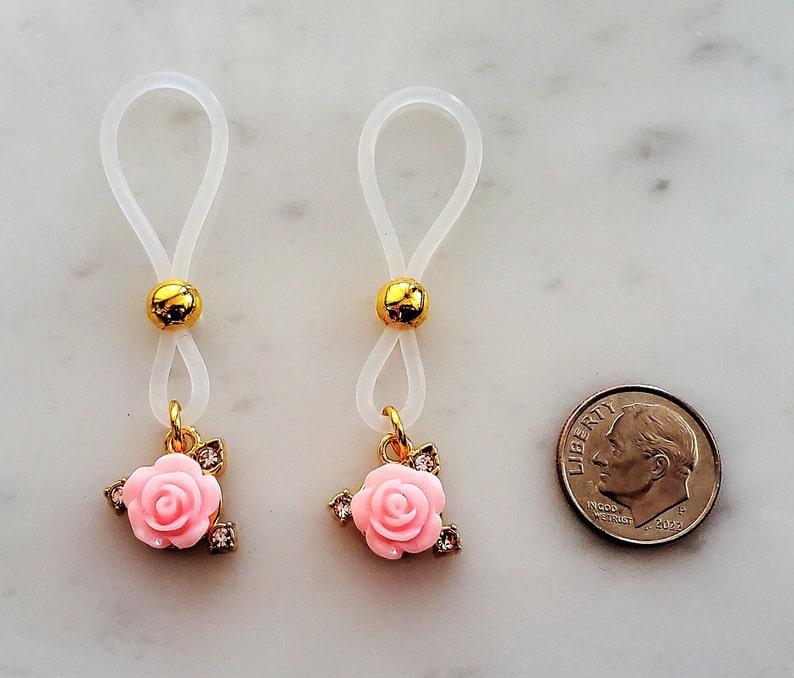 Pink Rose Nipple Noose, Fake Nipple Ring Jewelry