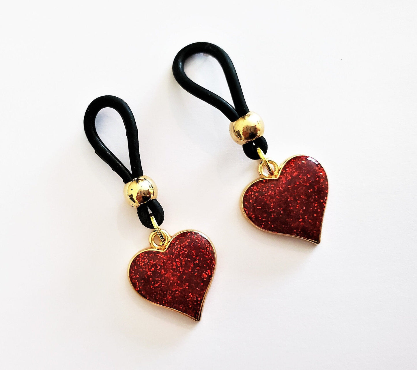 Glitter Heart Nipple Noose, Fake Nipple Rings, BDSM Nipple Jewelry