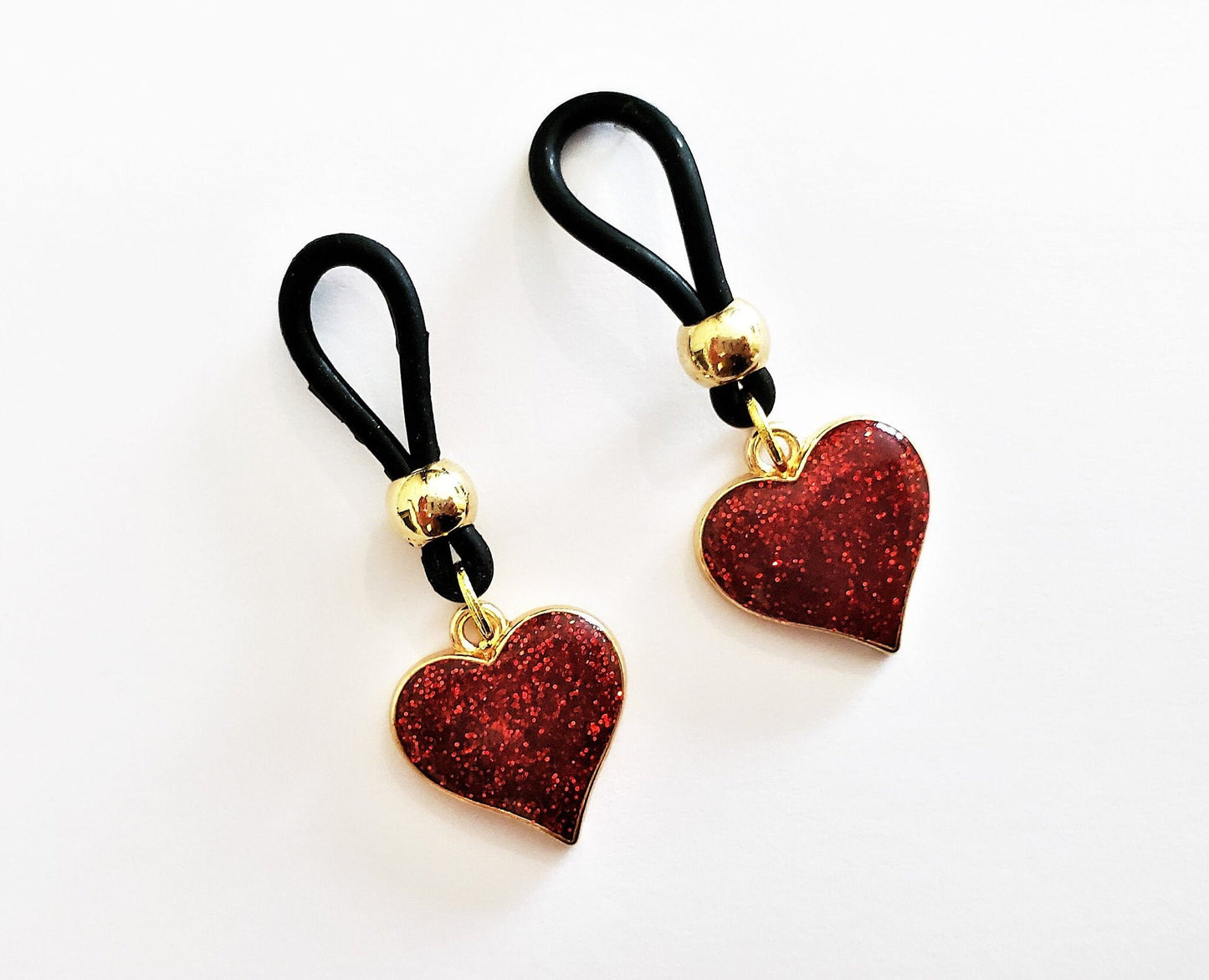 Glitter Heart Nipple Noose, Fake Nipple Rings, BDSM Nipple Jewelry