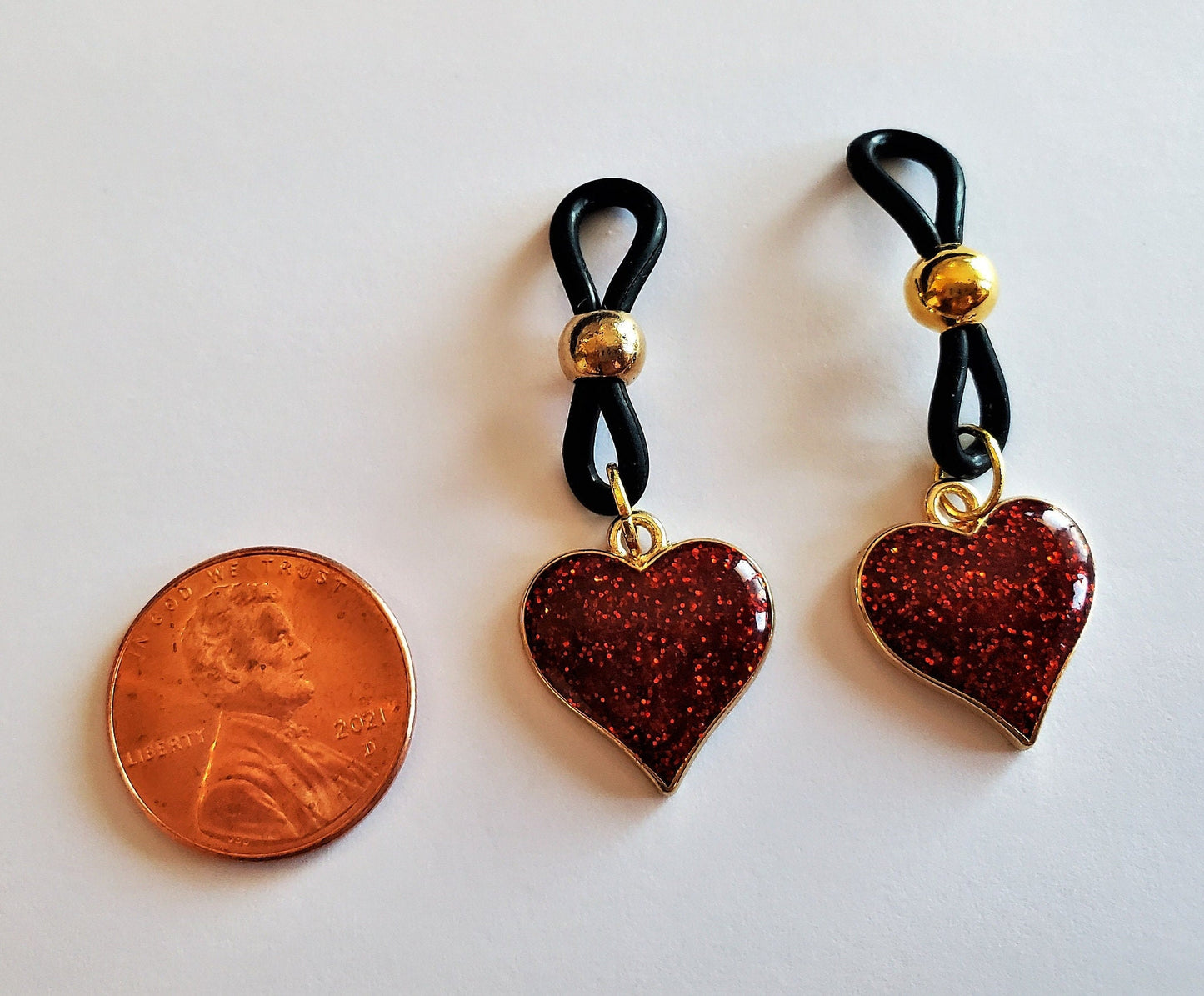 Glitter Heart Nipple Noose, Fake Nipple Rings, BDSM Nipple Jewelry