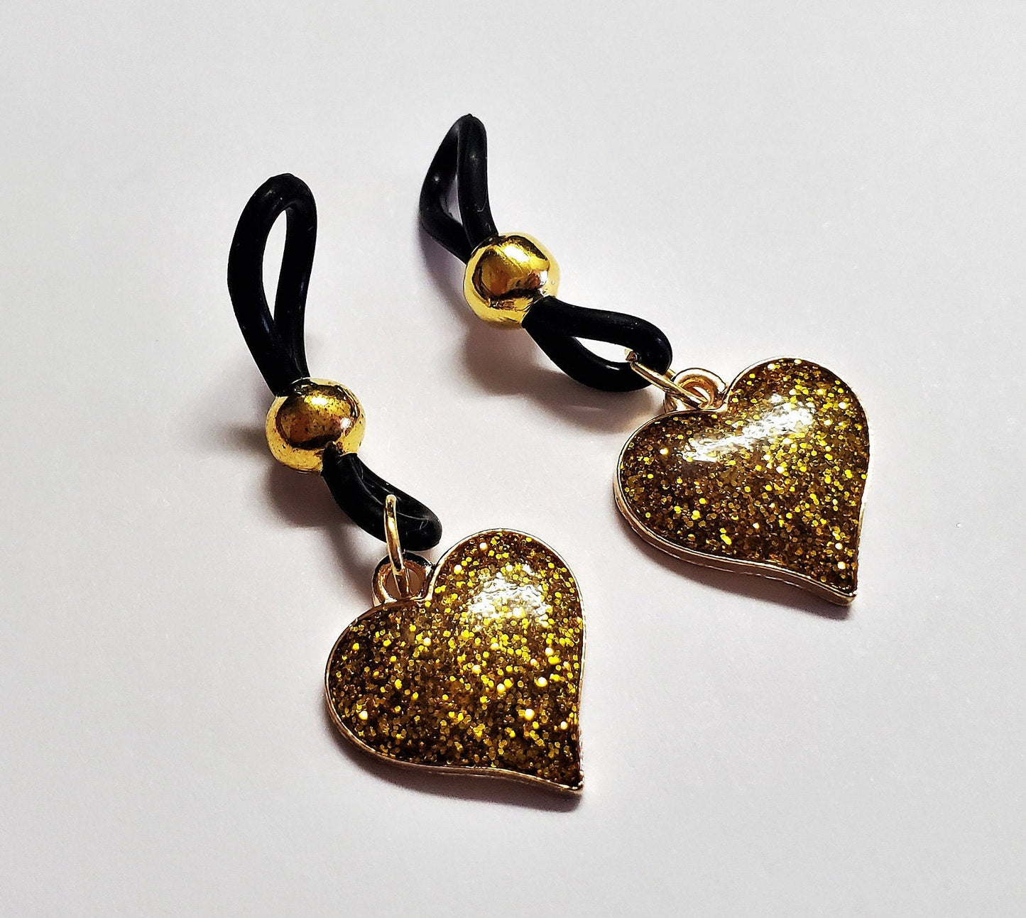 Glitter Heart Nipple Noose, Fake Nipple Rings, BDSM Nipple Jewelry