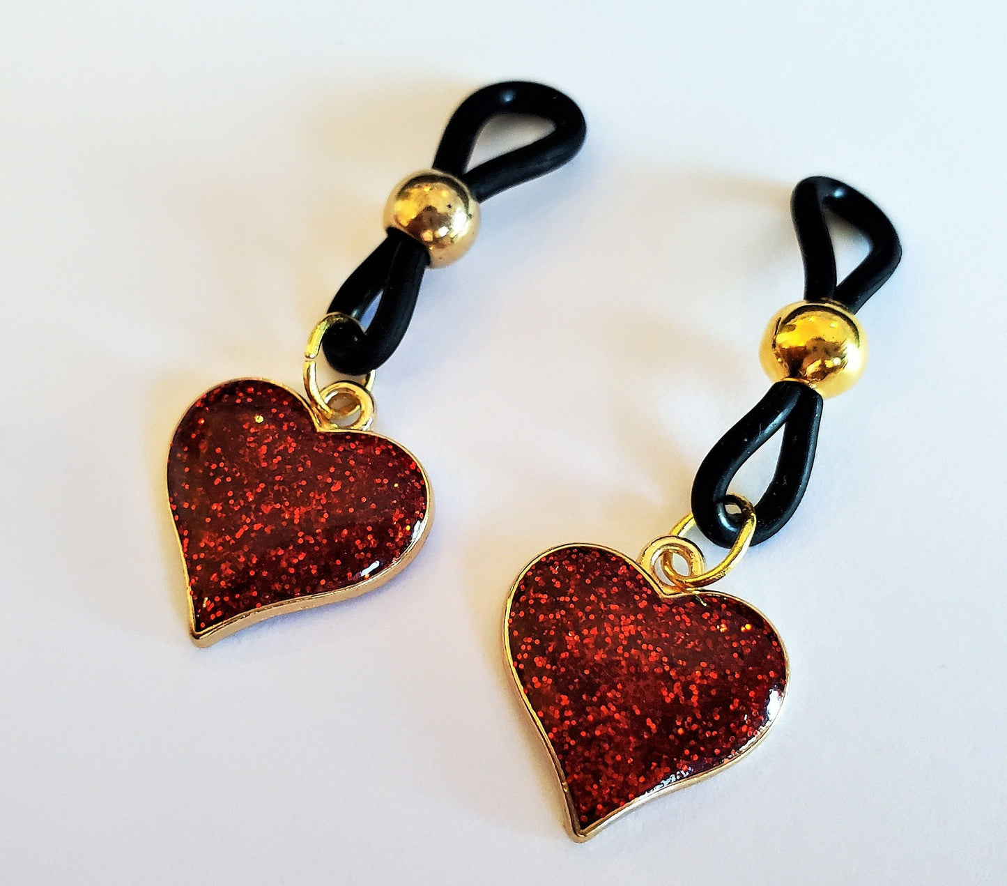 Glitter Heart Nipple Noose, Fake Nipple Rings, BDSM Nipple Jewelry