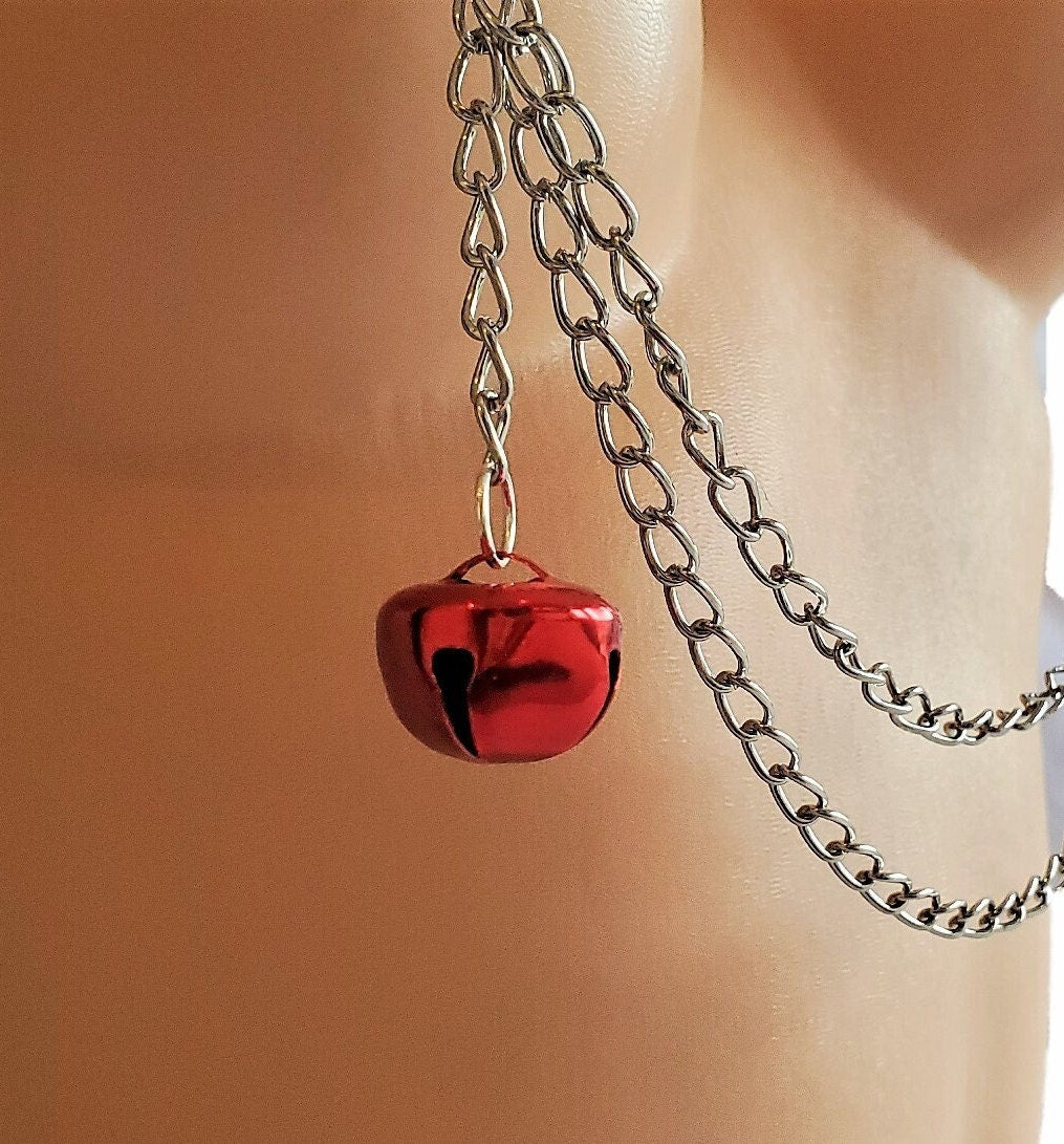 Jingle Bell Nipple Chain, Non-Pierced Nipple Noose, Fake Nipple Rings