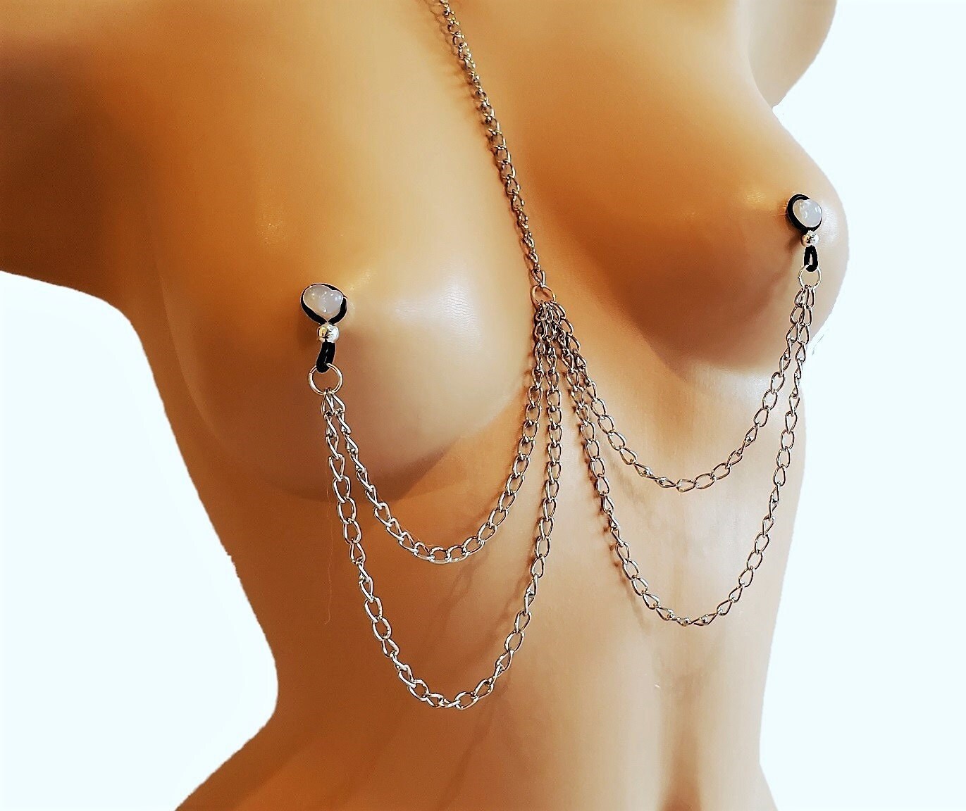 Deluxe Nipple Chain Lingerie, Non-Pierced Nipple Necklace, BDSM Fake Nipple Jewelry