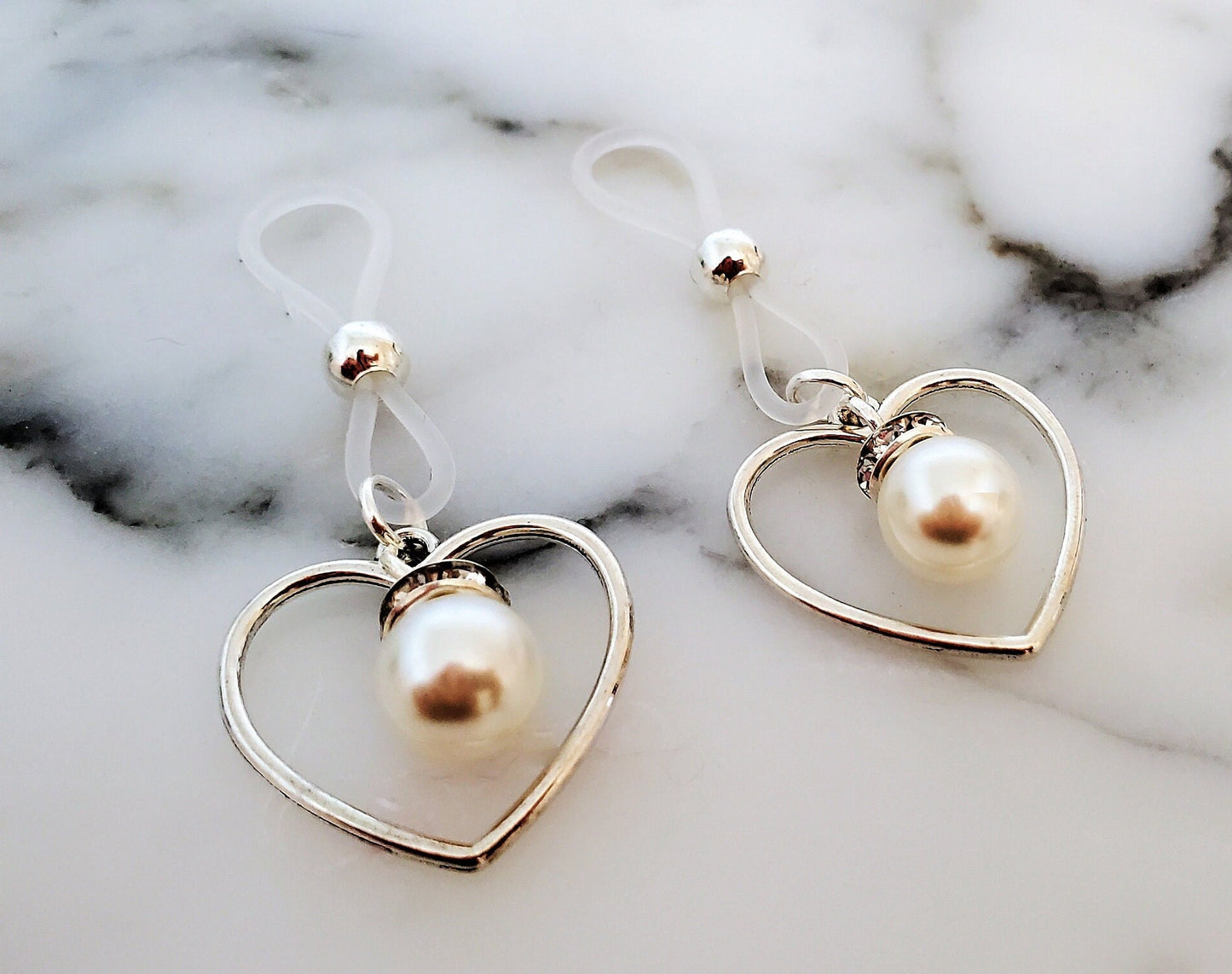 Pearl Heart Silicone Nipple Noose Non-Pierced/Fake Nipple Rings