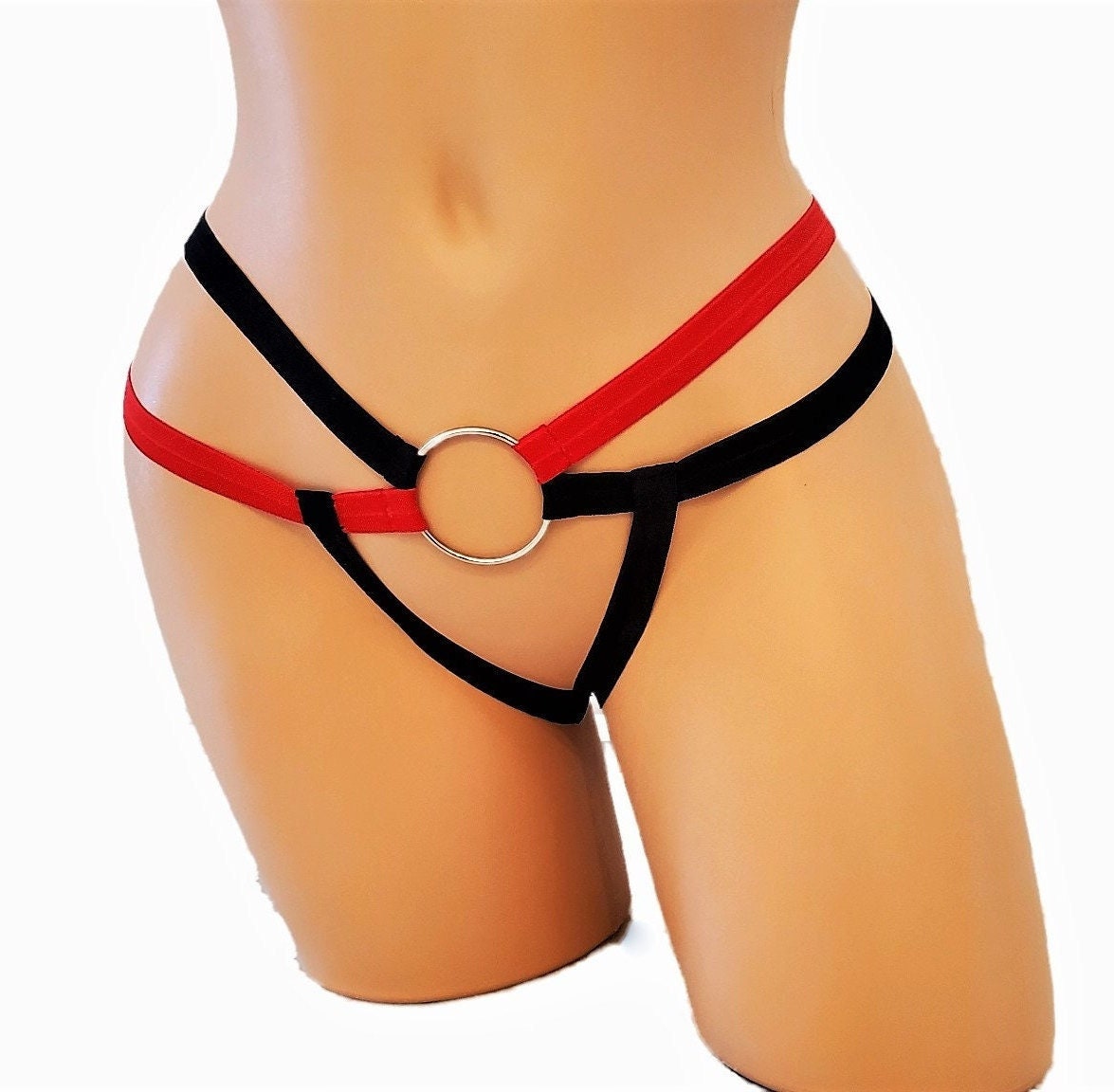 Red and Black Bondage Thong