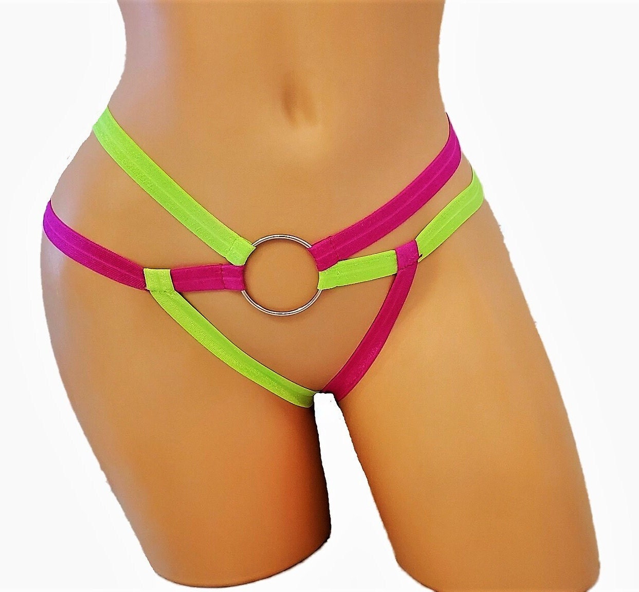Neon Crotchless Thong Lingerie, Open Crotch Cutout Panty