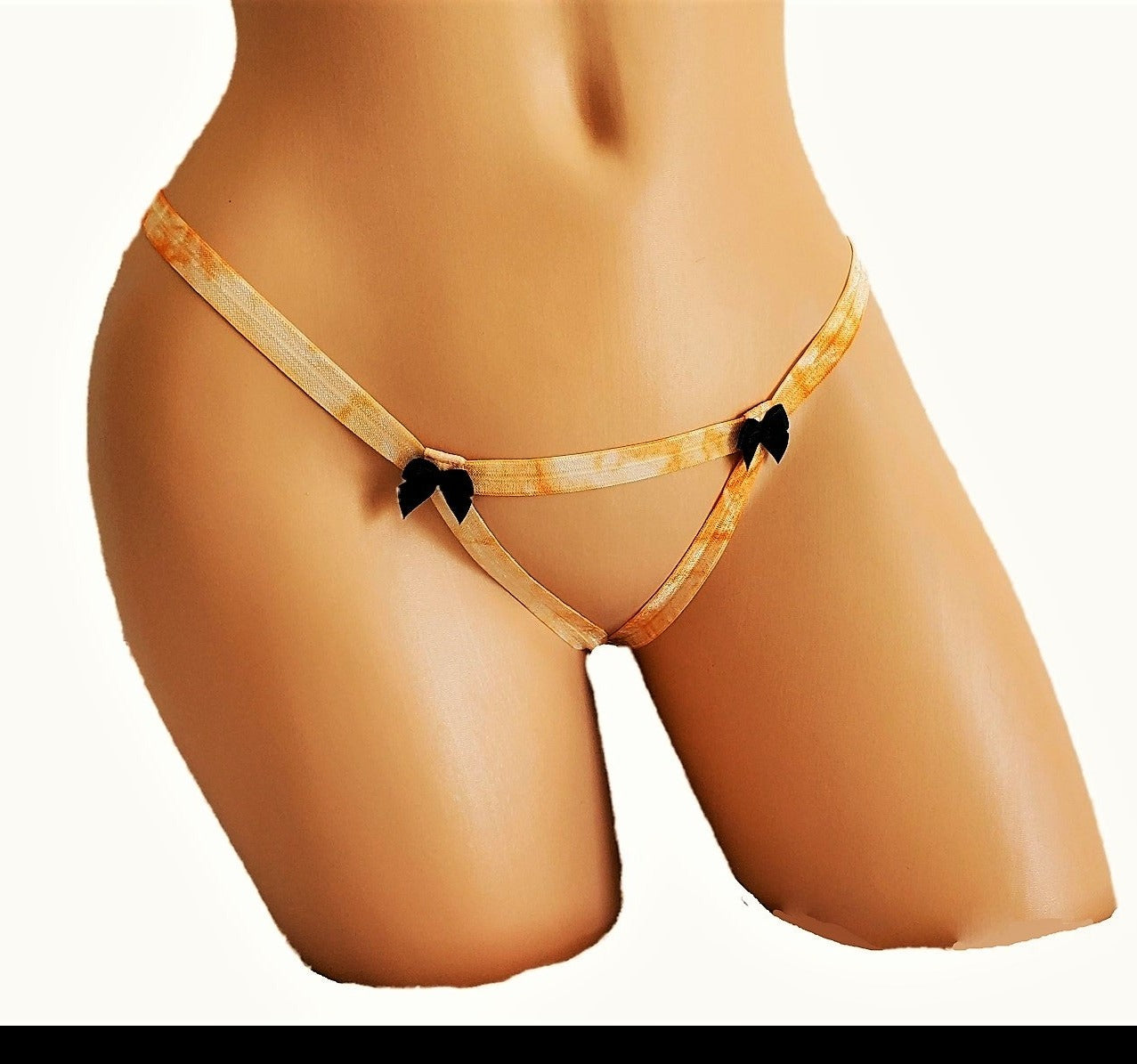 Pumpkin Spice Orange Open Crotch Lingerie Thong Panty