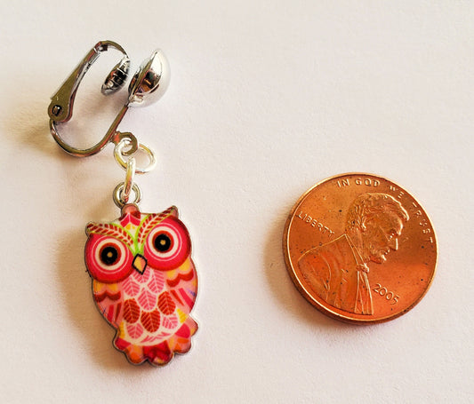 Clip On Belly Button Ring Fake Jewelry Pink Owl Handmade