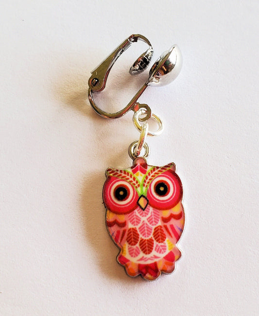 Clip On Belly Button Ring Fake Jewelry Pink Owl Handmade
