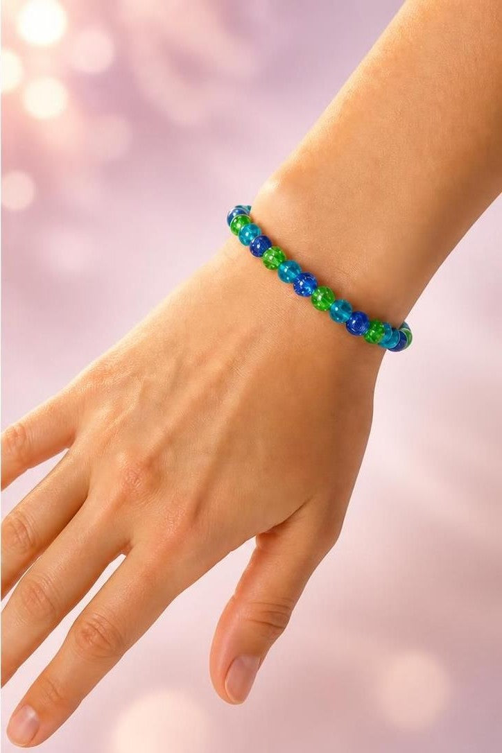 Blue and Green Glass Stretch Bracelet, Women's Jewlelry Gift