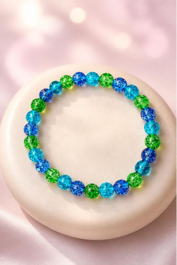 Blue and Green Glass Stretch Bracelet, Women's Jewlelry Gift