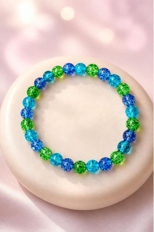 Blue and Green Glass Stretch Bracelet, Women's Jewlelry Gift
