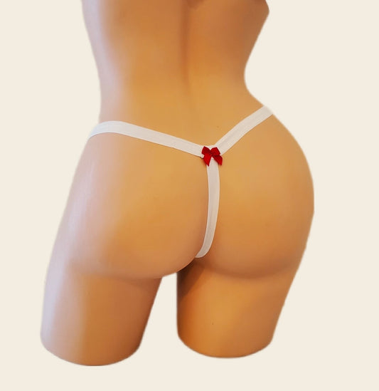 Red & White Lingerie Crotchless Thong Panty