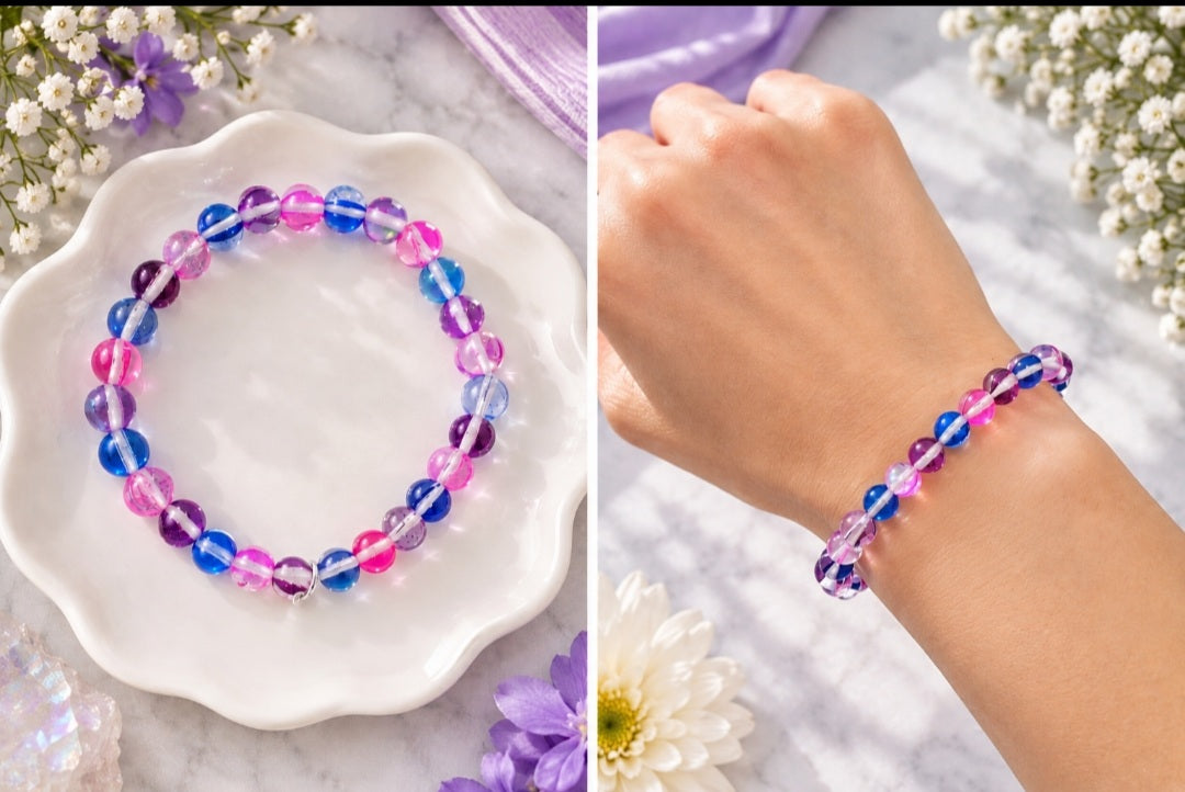 Multi-Color Glass Stretch Bracelet, Women's Jewlelry Gift