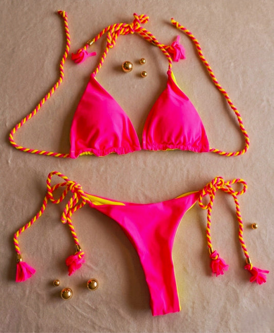 Pink Swimsuit Bikini Set Cheeky