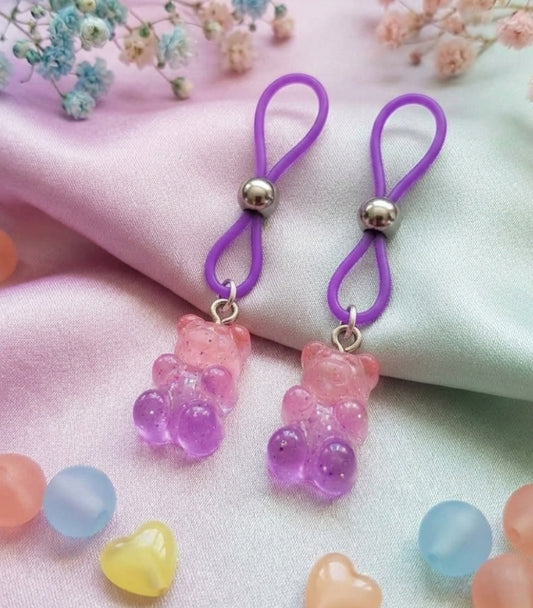 Glitter Gummy Bear Nipple Noose, Non-Pierced Fake Nipple Rings BDSM Lingerie Jewelry