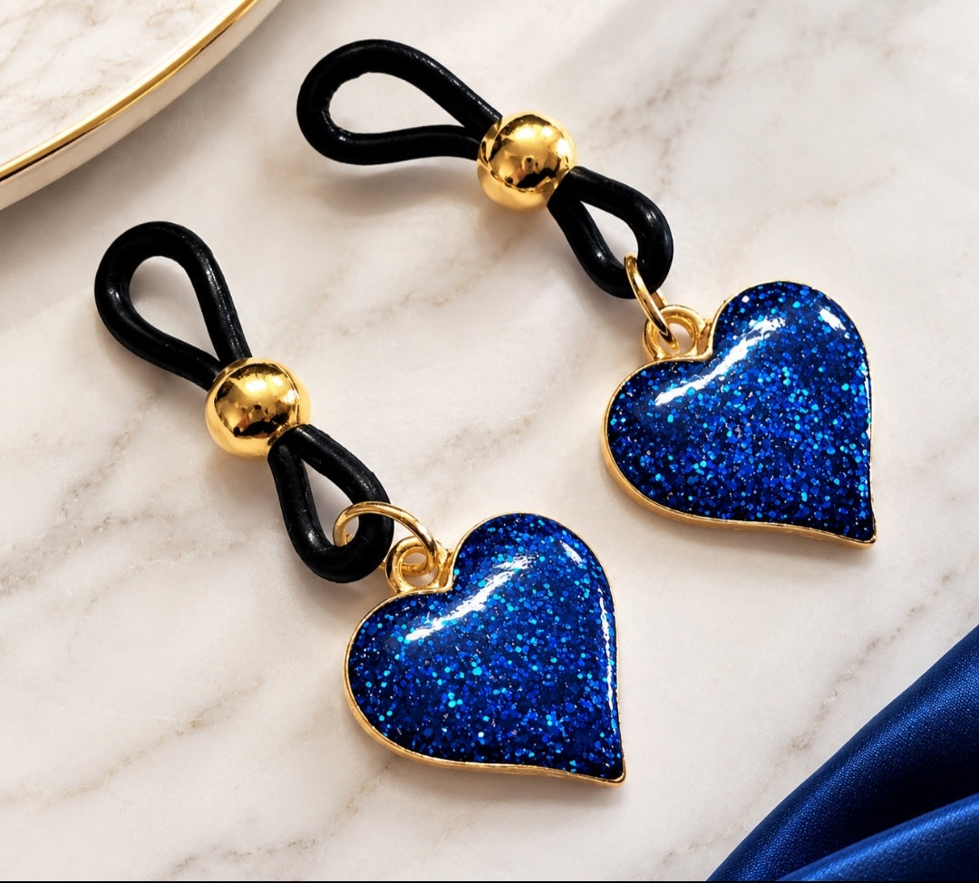 Glitter Heart Nipple Noose, Fake Nipple Rings, BDSM Nipple Jewelry