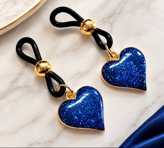 Glitter Heart Nipple Noose, Fake Nipple Rings, BDSM Nipple Jewelry