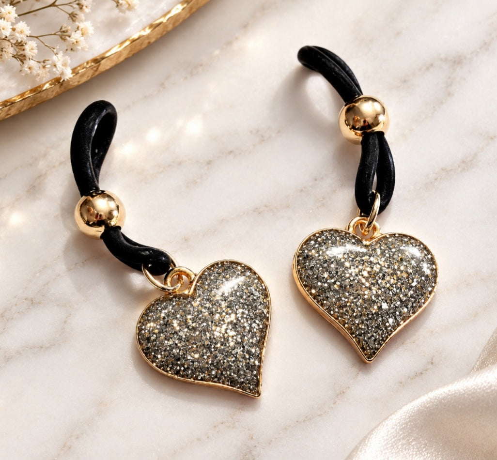 Glitter Heart Nipple Noose, Fake Nipple Rings, BDSM Nipple Jewelry