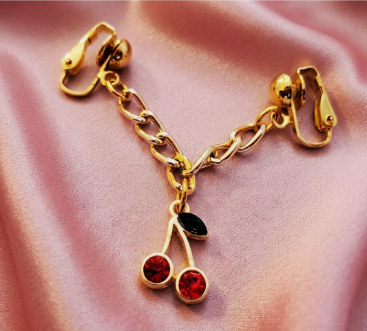Cherry Pussy Jewelry, Rhinestone BDSM Labial Clip