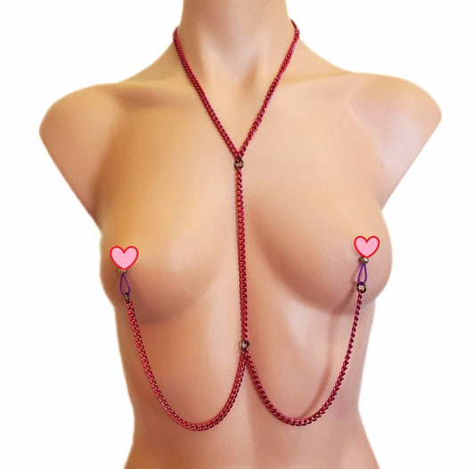 Pink Necklace To Nipple Chain, Non-pierced Jewelry