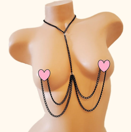 Pierced Nipple Chain Lingerie, Necklace to Nipples, BDSM Barbell Nipple Jewelry