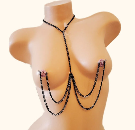 Pierced Nipple Chain Lingerie, Necklace to Nipples, BDSM Barbell Nipple Jewelry