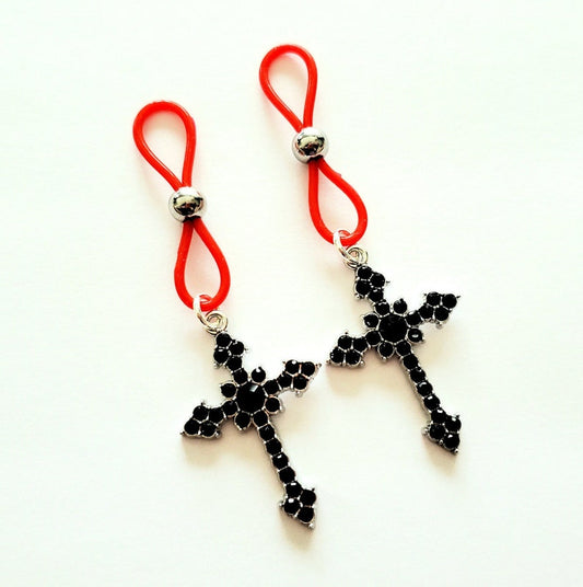 Gothic Cross Nipple Noose, Fake Nipple Rings, Nipple Jewelry