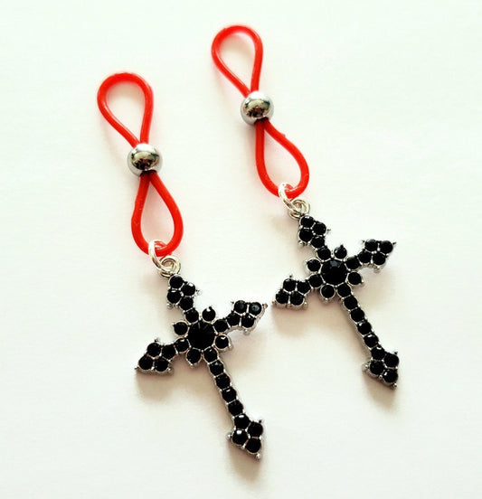 Gothic Cross Nipple Noose, Fake Nipple Rings, Nipple Jewelry
