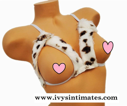 Snow Leopard Faux Fur Bra