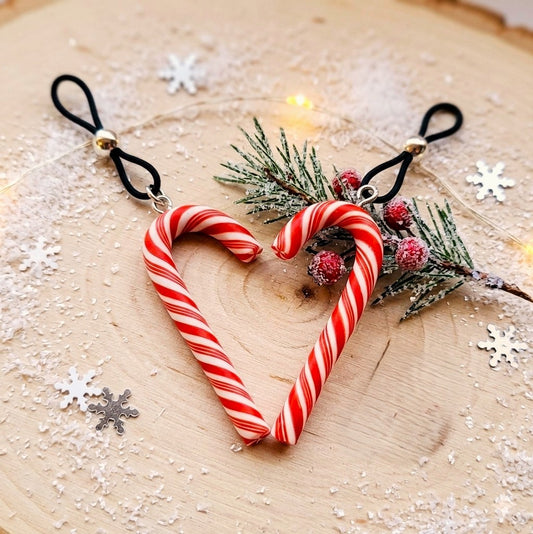 X-Mas Candy Cane Nipple Nooses, Sexy Christmas Lingerie Jewelry