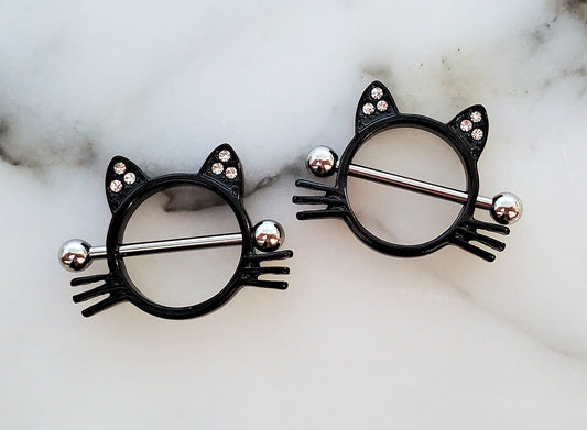 Kitty Cat Pierced 14G Nipple Rings