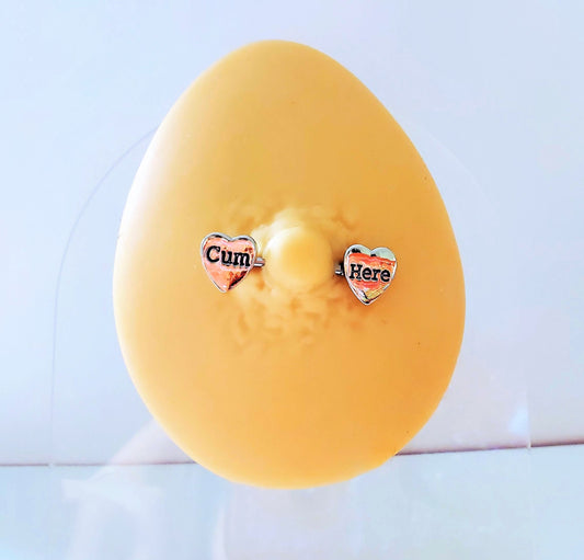 'Cum Here' Pierced Nipple Barbells 14G Sexy Nipple Rings Jewelry