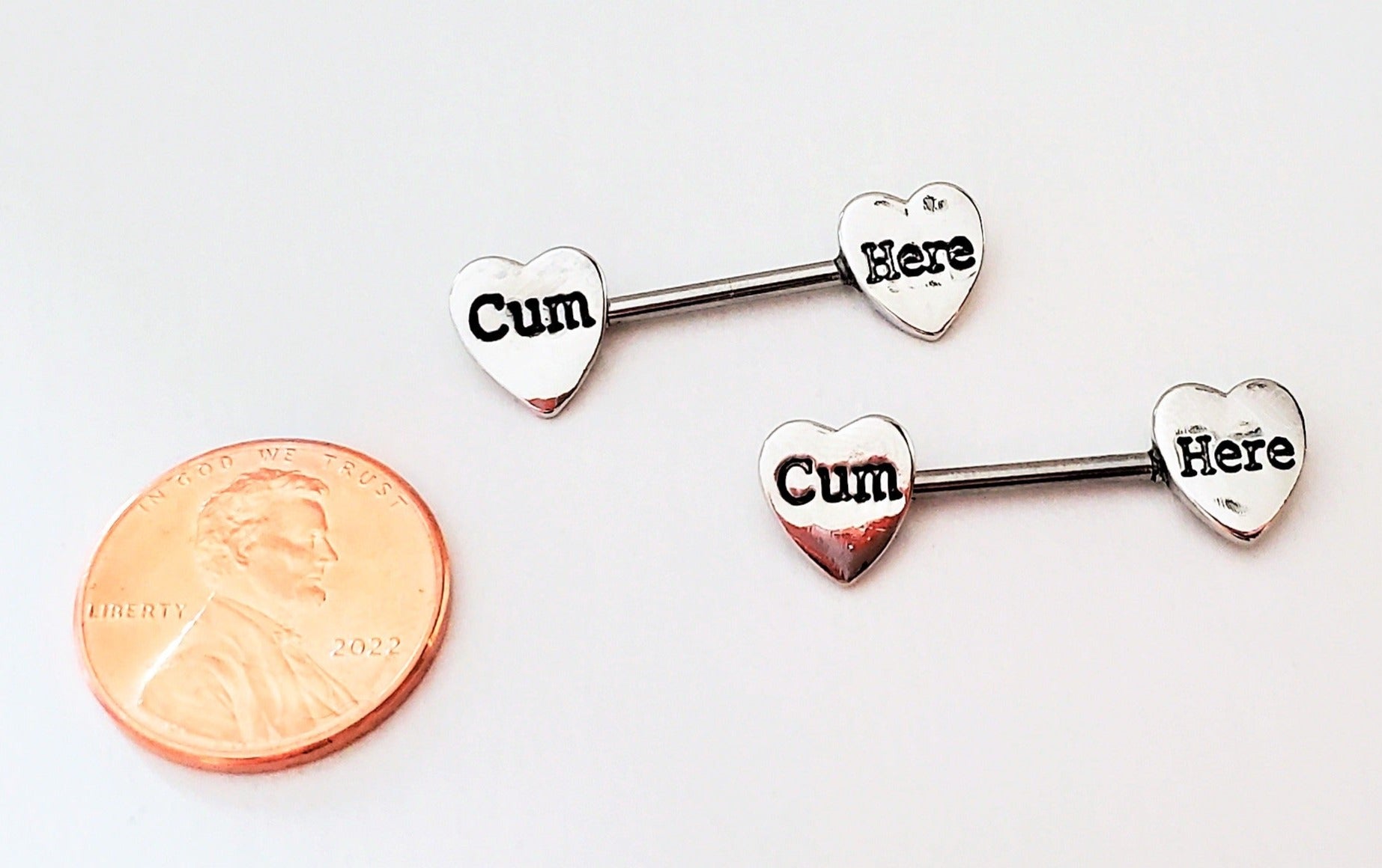 14G, 316L Surgical Steel Sexy Cum Here Heart Nipple Ring Nipple