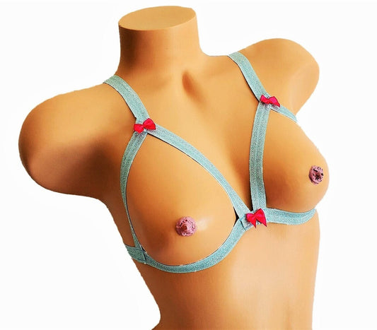 Glitter Lingerie Bra, Sexy Cupless Bra, Cut Out Cage Bra