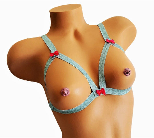 Glitter Lingerie Bra, Sexy Cupless Bra, Cut Out Cage Bra